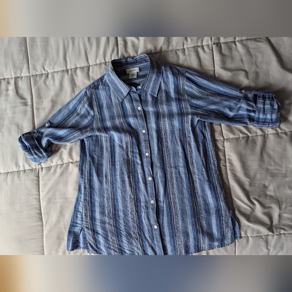 Kate Hill long sleeve button-up shirt w roll up sleeves, blue